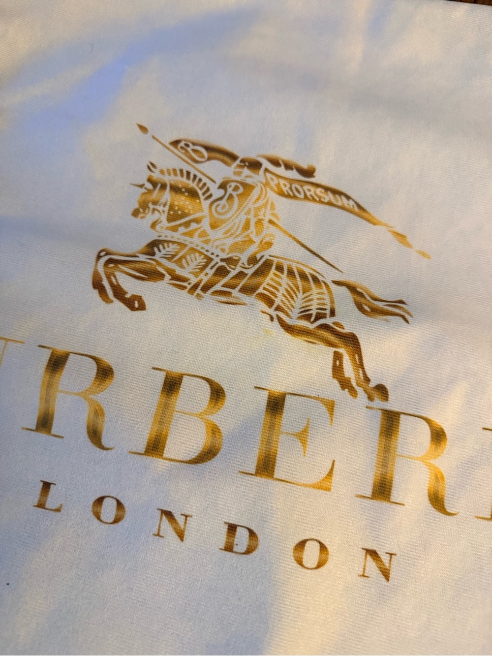 Burberry White Throw Pillow Cover with Metallic Gold Equestrian Logo